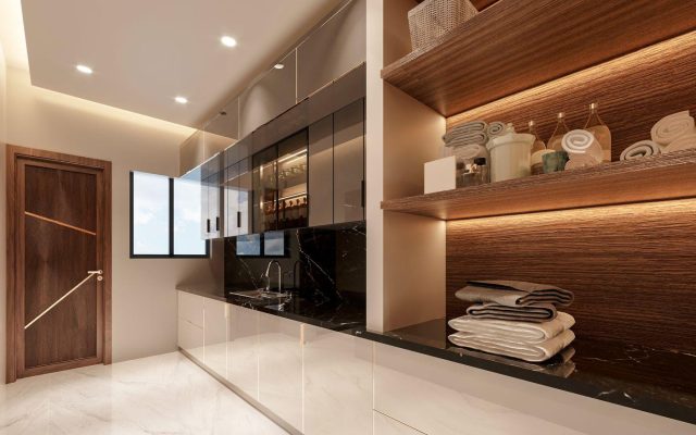 The modern kitchen: marble and wood together